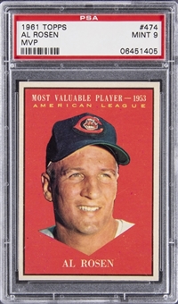 1961 Topps "MVP" #474 Al Rosen - PSA MINT 9